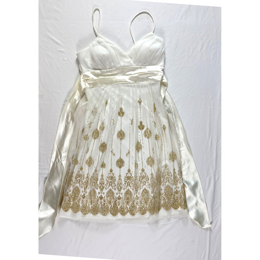 Vintage Y2K Taboo White Embellished‎ Dress M Babydoll Ethereal Hoco Coquettte - Picture 7 of 11